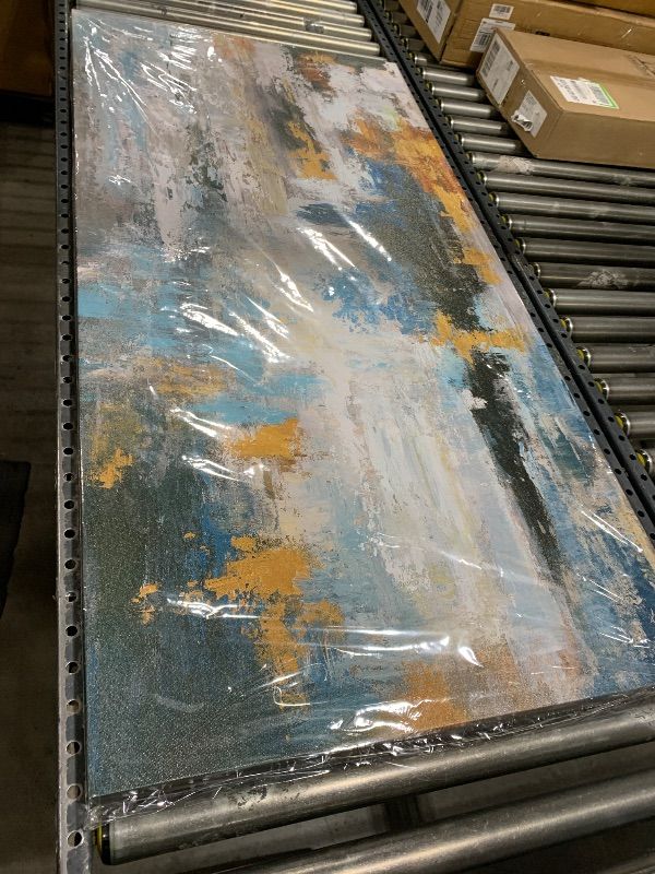 Photo 1 of Abstract Wall Art Large Canvas Picture Modern Blue Grey Brown Artwork on Canvas Prints Wall Decoration for Living Room Bedroom Bathroom Kitchen Office Home Wall Decor Framed Ready to Hang 29" x 58"