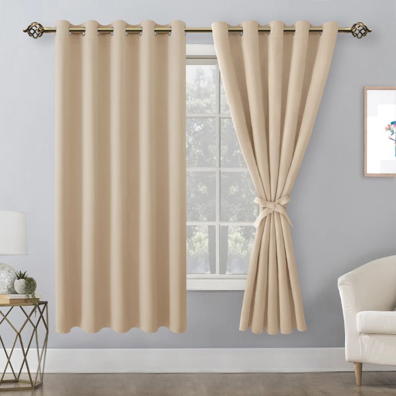 Photo 1 of Hiasan Blackout Curtains for Bedroom, 60 x 63 Inches Length - Thermal Insulated & Energy Saving Window Curtains, Beige