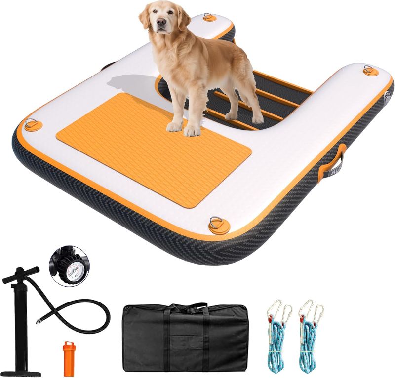 Photo 1 of ALIFUN Inflatable Dog Ramp Floating Dock Water Raft Ladder for Pool, Boat, Non-Slip EVA Floating Ladder for Dog Up to 220 LBs Borange 140CM Length
