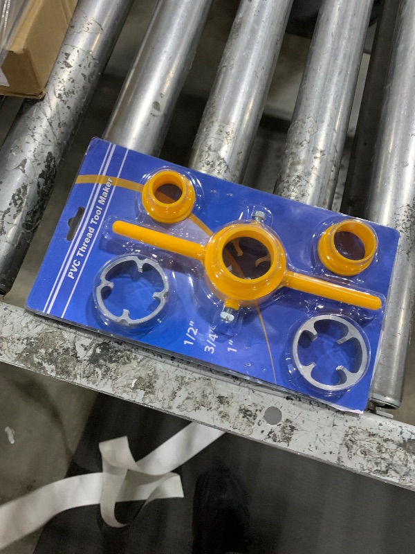 Photo 1 of Abizarch 12Pcs PVC Thread Maker Tool Kit, Pipe Threader Plumbing Manual Hand Tool,with 1/2NPT 3/4 Inch 1 Inch Die Wear Resistant Pipe Round Die Set,NPT Circular Die Set for PVC Plastic Pipe(yellow)