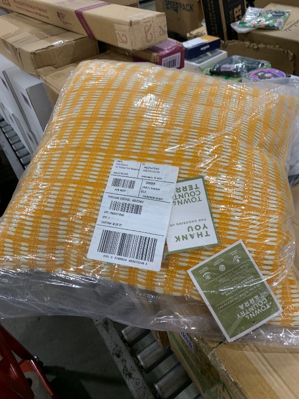 Photo 1 of TOWN & COUNTRY TERRA Alara Textured Geo Stripe Handcrafted Indoor Outdoor Decorative Pillow, 100% Recycled Materials, UV Fade Resistant, Water Repellent, Yellow/Ivory, 20"x20"