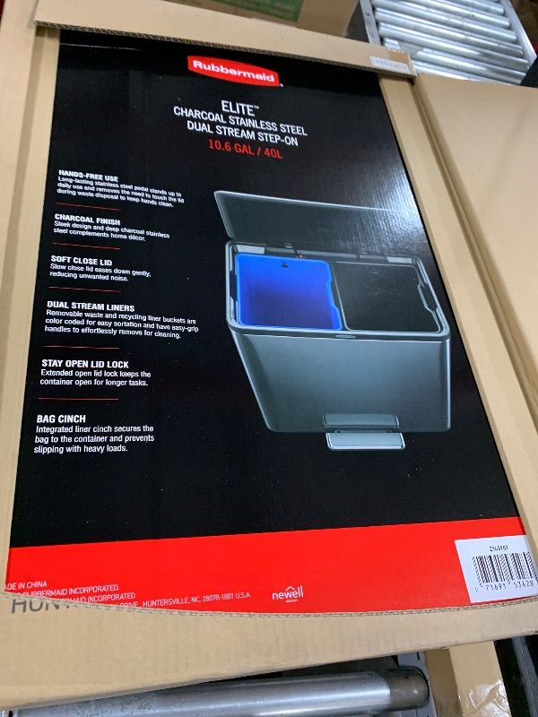 Photo 1 of Rubbermaid Elite Stainless Steel Metal Dual Stream Step-On Trash, 10.5-Gallon, Charcoal, Wastebasket Home/Kitchen, Trash and Recycle Bin Combo