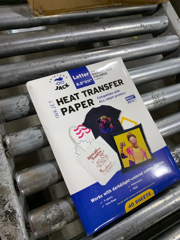 Photo 1 of Printers Jack Iron-On Heat Transfer Paper Dark & Light Bundle, 20 for Dark Fabric + 20 for Light Fabric, 8.5"x 11.7" T-Shirt Transfer Paper for Inkjet Printer Wash Durable, Long Lasting Transfer