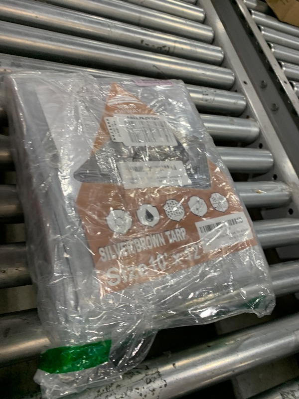 Photo 1 of Tarps Heavy Duty Waterproof 10x12 Feet, 10Mil Multipurpose Poly Tarp Cover with Metal Grommets and Reinforced Edges, Silver/Brown Tarp by RAINDEWAY