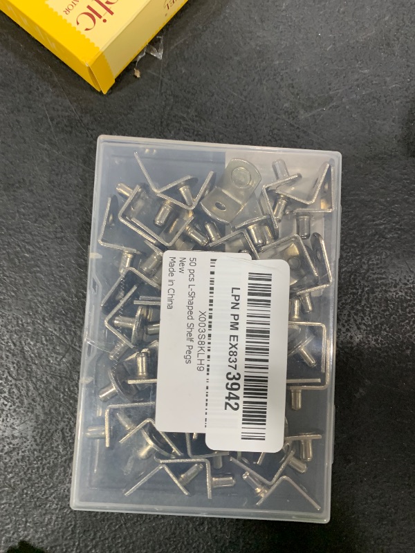 Photo 1 of Shelf Support Pegs, 50 Pcs Shelf Pegs with Hole, 5mm (1/5 inch) Cabinet Shelf Bracket Pegs, L-Shaped Nickel Plated Shelf Pins Holders for Bookcase Kitchen Closet Shelf Shelves Furniture Cabinet