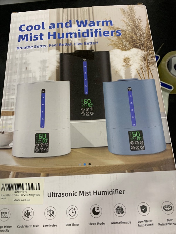 Photo 1 of 6L Humidifiers for Bedroom Large Room Home, Cool and Warm Humidifier for Plants Mist Top Fill Desk Humidifier Essential Oil Diffuser, Quiet Humidifiers with Adjustable Mist,360°Nozzle-Midnight Black
