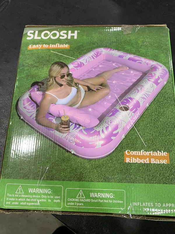 Photo 1 of SLOOSH Inflatable Tanning Pool Lounger Float,70" x 46" Pool Floats Adult with Pillow,4 in 1 Suntan Tub Raft Floatie,Sunbathing Bed Lounge for Water Blow Up Kids Ball Pit Party Gifts,L-Blushing Pink