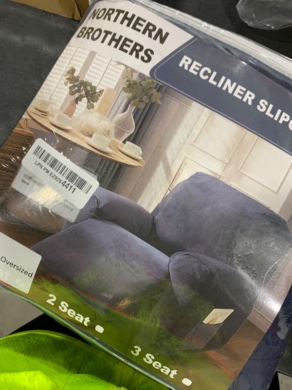 Photo 1 of NORTHERN BROTHERS Oversized Recliner Cover - Reclining Chair Covers Velvet Sofa Slipcovers for Recliner Couch 4 Pieces Lazy Boy Recliner Covers with Elastic Straps, Dark Blue