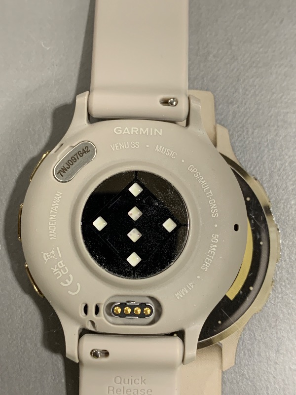 Photo 1 of Garmin Venu 3S Soft Gold Stainless Steel Bezel 1.2-Inch AMOLED Touchscreen Display Smart Watch with 41mm French Gray Case and Silicone Band