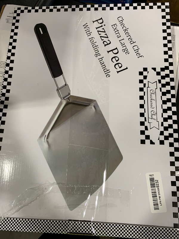 Photo 1 of Checkered Chef Pizza Peel - Extra Large, Stainless Steel Metal Pizza Paddle with Folding Handle, Outdoor Pizza Oven Accessories - 13 Inch x 15 Inch
