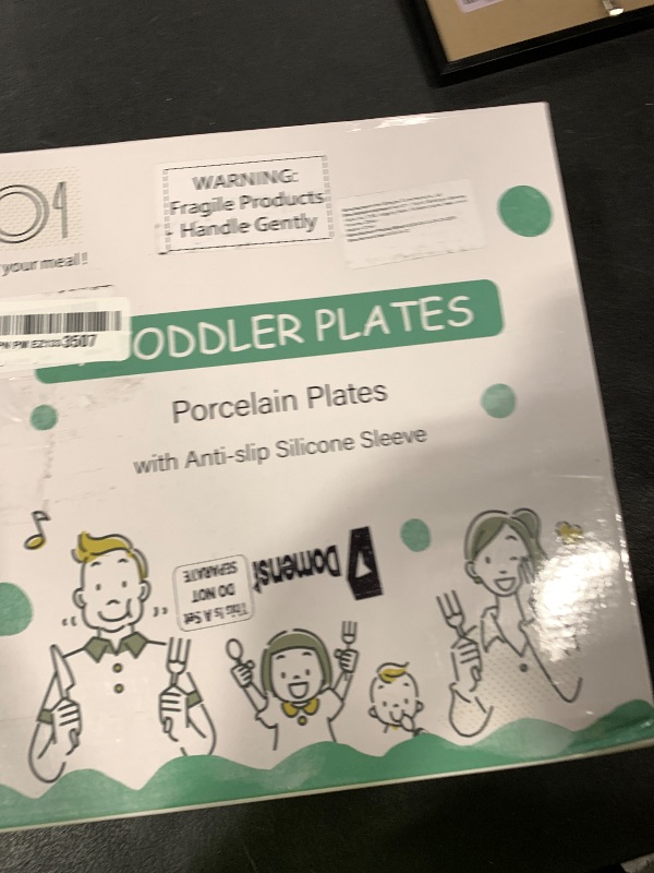 Photo 1 of Domensi 4 Sets Kids Porcelain Plates with Silicone Suction Sleeve Toddler Suction Plates Baby Porcelain Snack Dishes for Kid Toddler Baby Self Feeding Microwave Dishwasher Safe (Vivid Color)