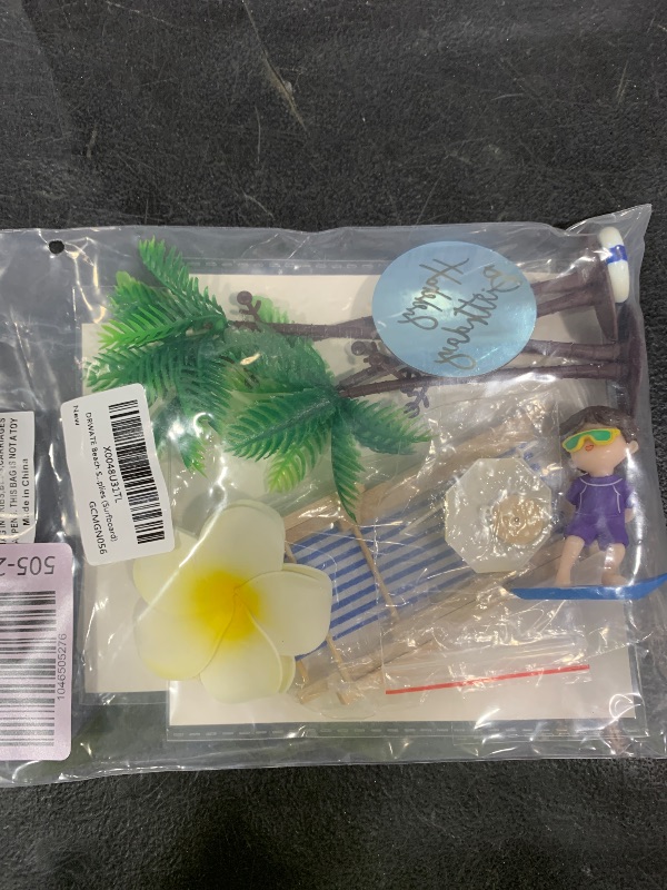 Photo 1 of DRWATE Beach Summer Cake Decoration Surfboard Boy Palm Model Cake Decorations with Hibiscus Flower Cake Toppers for Swimming Beach Themed Party Ocean Baby Shower Party Supplies (Surfboard)