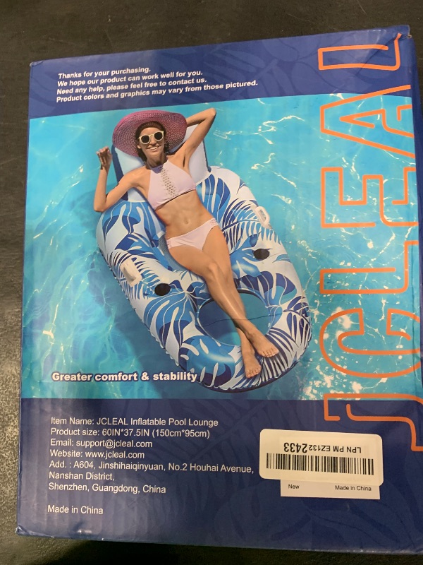 Photo 1 of JCLEAL Pool Floats Lounger, Inflatable Pool Floaties Rafts Adult Extra Large Recliner Tanning Lounge Chair Water Floaty with Backrest Footrest Cup Holder for Swimming Pool Beach Lake and Vacation
