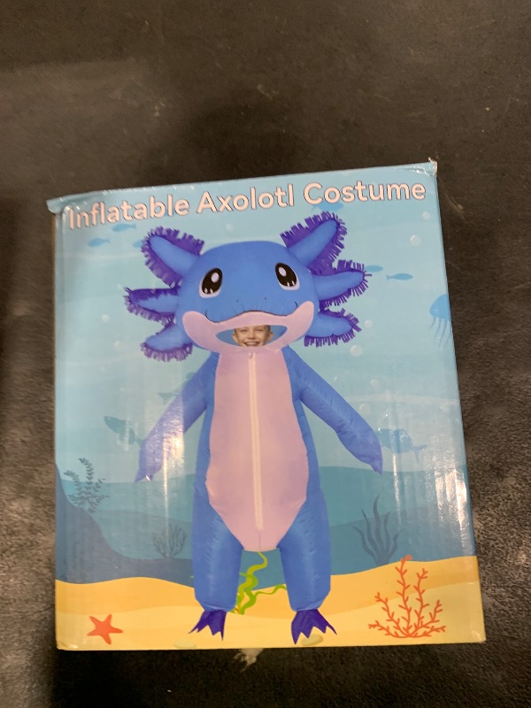 Photo 1 of Stegosaurus Inflatable Axolotl Costume for Kids Halloween Kid Blow Up Costume Deluxe Blue Costumes for Girls Boys Cosplay Party