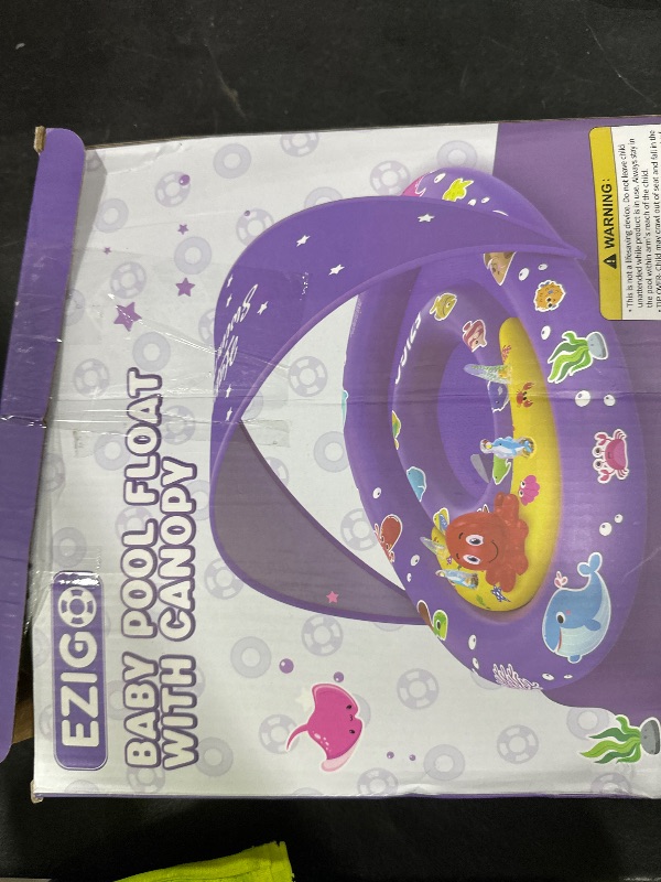 Photo 1 of EZIGO Baby Pool Float with Canopy UPF 50+ Sun Protection, Double Air Chambers Infants Swimming Floats with Sound Toys Adjustable Safety Seat Toddler Float for Boys and Girls 6-36 Months (Purple)