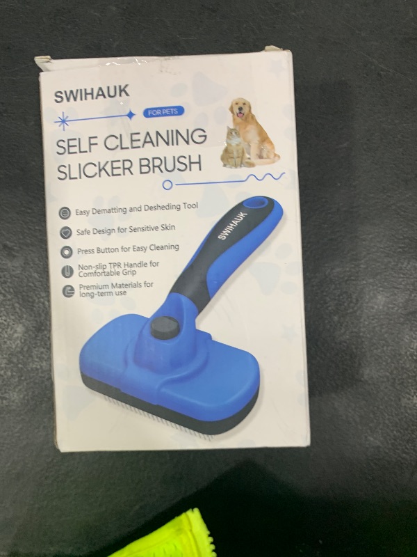 Photo 1 of Swihauk Self Cleaning Slicker Brush - Skin Friendly Deshedding Grooming Tool for Dogs & Cats, Suitable for Shedding & Haired Pets, with Pet Supplies Accessories, Blue