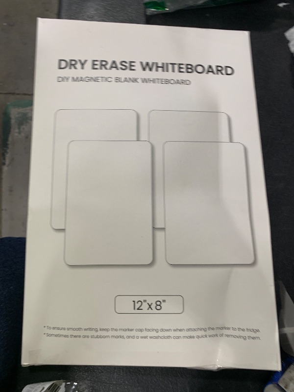 Photo 1 of 4 PACK Magnetic Dry Erase Board Sheet for Fridge, 12"x8" Erasable Refrigerator WhiteBoard w/ 6 Markers & 1 Eraser- Smooth and Flexible Small Magnet Blank Notepad for Home Kitchen Organizer and Planner