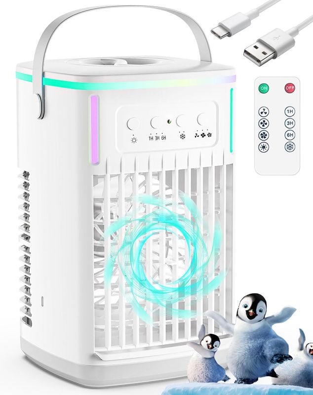 Photo 1 of Portable Air Conditioners Fan with Remote,1500ml Tank, 1-6H Timer, 3 Wind Speeds, Personal Mini Air Cooler with Humidifier for Room Bedroom Desk
