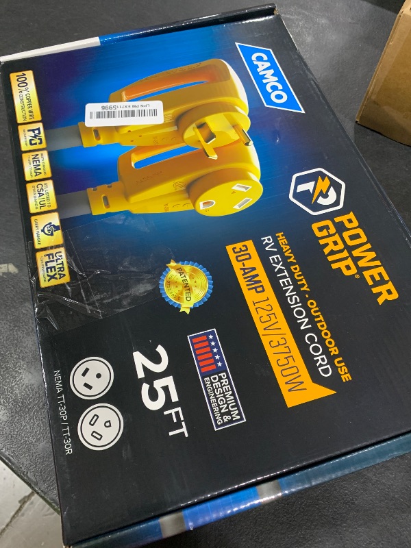 Photo 1 of Camco Power Grip 25-Ft 30 Amp Camper/RV Extension Cord - Rated for 125V /3,750W - Features Heavy Duty 10-Gauge Copper Wire for Superior Conductivity & Coated w/Heat-Resilient PVC (55191)