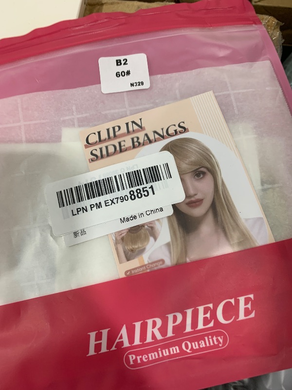 Photo 1 of SARLA Platinum Blonde Side Bangs Clip in Hair Extensions Straight Synthetic Hair Bangs for Women