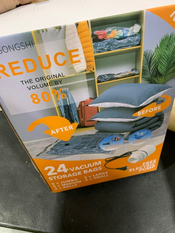 Photo 1 of 24 Pack Vacuum Storage Bags with Electric Pump, (5 Jumbo, 5 Large, 5 Medium, 5 Small, 4 Roll Up Bags) Space Saver Bag for Clothes, Mattress, Blanket, Duvets, Pillows, Comforters,Travel