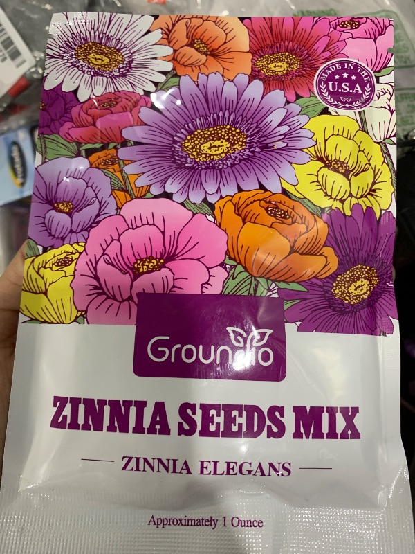 Photo 1 of Groundio Zinnia Seeds Mix, 1 Oz, Over 3,000 Flowers Seeds, 5 Varieties (Pink, Yellow, Orange, White, Purple), Mixed Colors and Large Blooms,Open Pollinated - Bulk