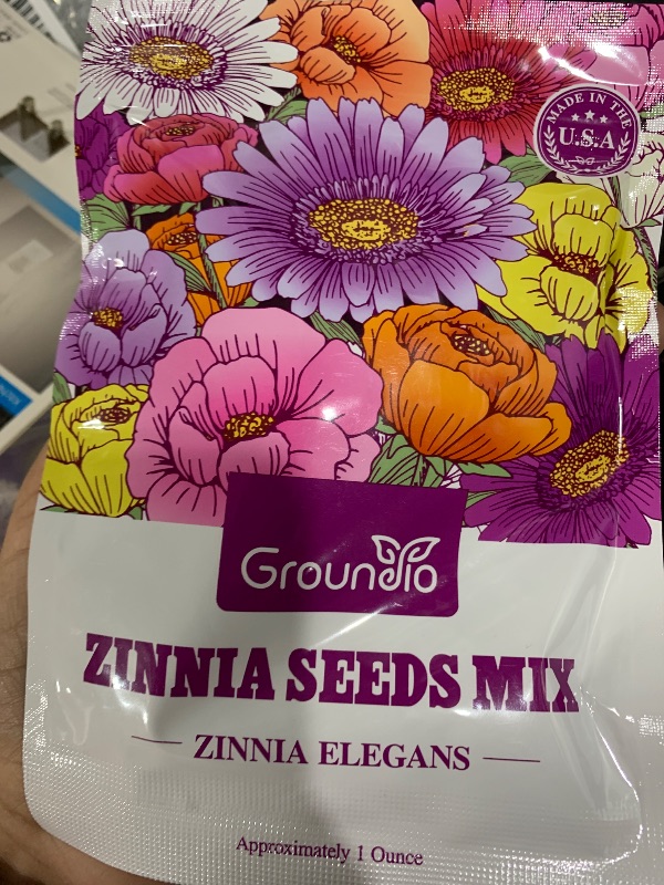 Photo 1 of Groundio Zinnia Seeds Mix, 1 Oz, Over 3,000 Flowers Seeds, 5 Varieties (Pink, Yellow, Orange, White, Purple), Mixed Colors and Large Blooms,Open Pollinated - Bulk