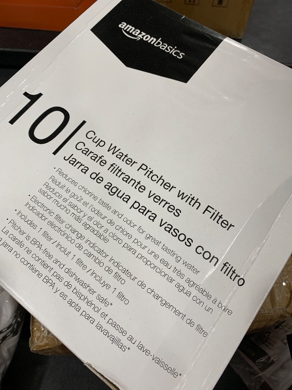 Photo 1 of Amazon Basics 10-Cup Pitcher with Filter Compatible with Brita Water Filter Pitcher for Clean, Crisp Water, WQA and NSF Certified, Made in Europe
