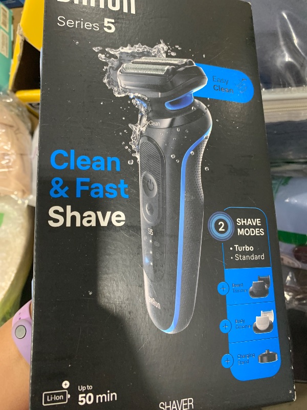 Photo 1 of Braun Electric Shaver for Men, Series 5 5150cs, Wet & Dry Shave, Turbo Shaving Mode, Foil Shaver, with Beard Trimmer, Body Groomer and Charging Stand, Blue