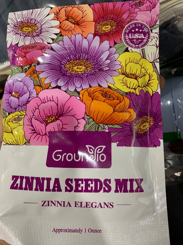 Photo 1 of Groundio Zinnia Seeds Mix, 1 Oz, Over 3,000 Flowers Seeds, 5 Varieties (Pink, Yellow, Orange, White, Purple), Mixed Colors and Large Blooms,Open Pollinated - Bulk