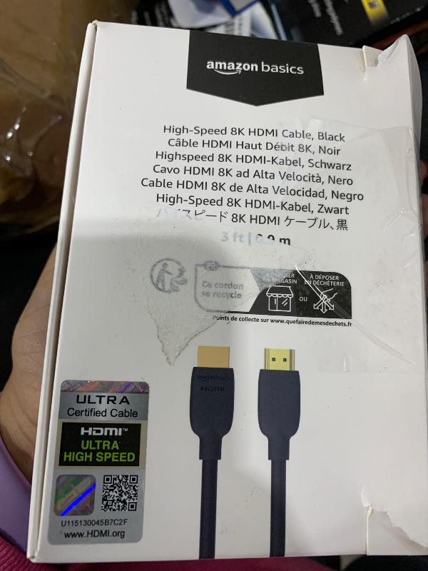 Photo 1 of Amazon Basics HDMI Cable, 3 Feet, HDMI 2.1 to HDMI Cable (48Gbps), 8K@60Hz 4K@120Hz Certified Ultra High Speed, Black, Compatible with PS5/Xbox/TV/Monitor