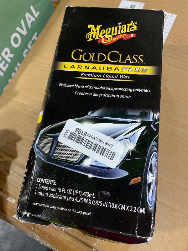 Photo 1 of Meguiar's Gold Class Carnauba Plus Premium Liquid Wax Kit, Car Detailing Kit with a Pure Carnauba Wax Blend and a Foam Applicator Pad for Keeping Glossy Paint Protected Like a Pro, 16 Oz Bottle