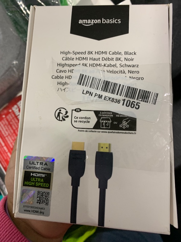 Photo 1 of Amazon Basics HDMI Cable, 3 Feet, HDMI 2.1 to HDMI Cable (48Gbps), 8K@60Hz 4K@120Hz Certified Ultra High Speed, Black, Compatible with PS5/Xbox/TV/Monitor