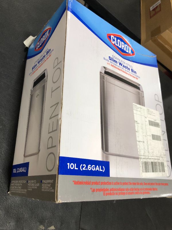 Photo 1 of Clorox Slim Open Trash Can - 2.6 Gallon (10 Liter) Small Metal Waste Basket with Removable Bucket for Narrow Spaces - Stainless Steel Garbage Bin for Bathroom, Bedroom, or Office