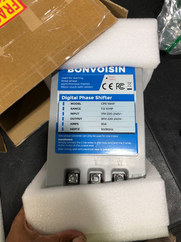 Photo 1 of Bonvoisin Single Phase to 3 Phase Converter 10HP(7.5kW) Digital Phase Shifter, 30A 220V-240V Input/Output, One Converter only for one Motor.
