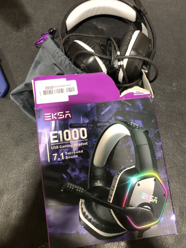 Photo 1 of EKSA E1000 USB Gaming Headset for PC, Computer Headphones with Microphone/Mic Noise Cancelling, 7.1 Surround Sound, RGB Light - Wired Headphones for PS4, PS5 Console, Laptop, Call Center