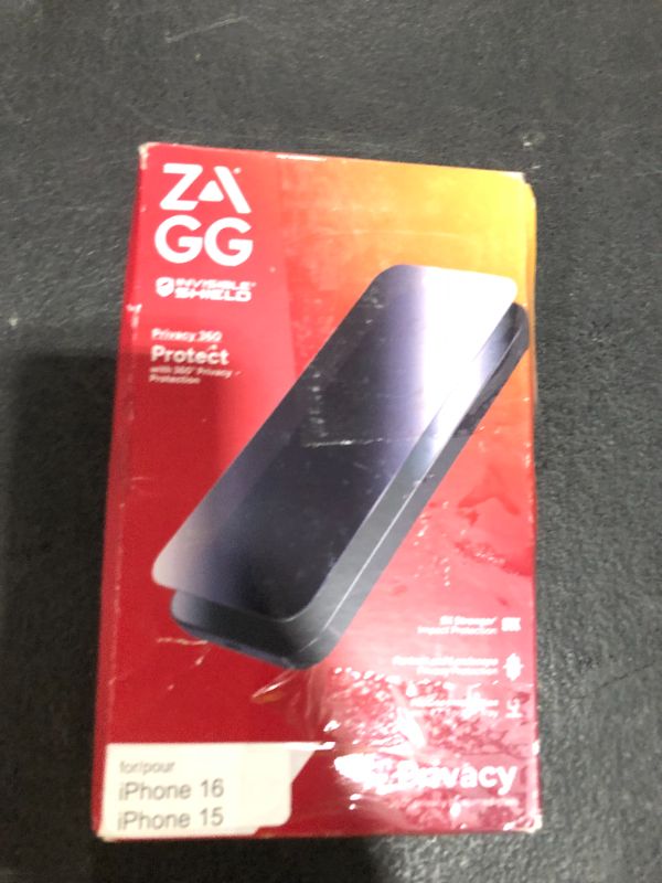 Photo 1 of ZAGG InvisibleShield Glass Privacy 360 iPhone 16/15 Screen Protector - 4-Way Privacy Filter, 5X Stronger with Reinforced Edges, Scratch & Smudge-Resistant Surface, Install Tray Included