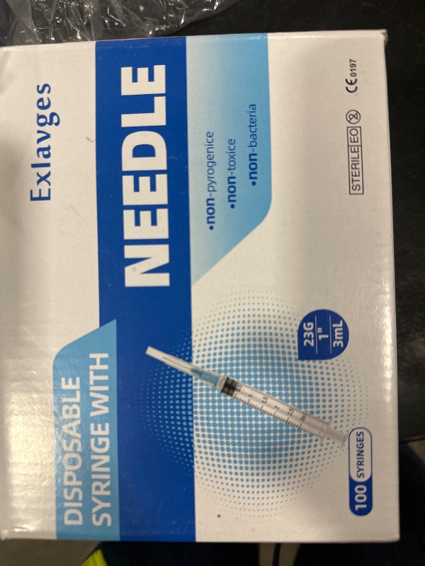 Photo 1 of 100 Pack Disposable 3ml/cc Lab Syringes with 23Ga 1 Inch Needle Luer Lock, Individually Sealed Packed