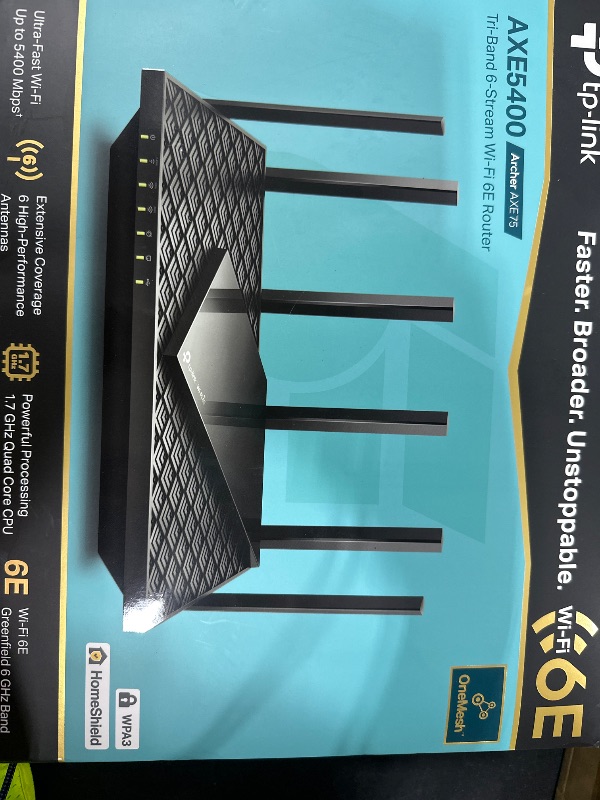 Photo 1 of TP-Link AXE5400 Tri-Band WiFi 6E Router (Archer AXE75)- Gigabit Wireless Internet for Gaming, VPN, OneMesh, WPA3