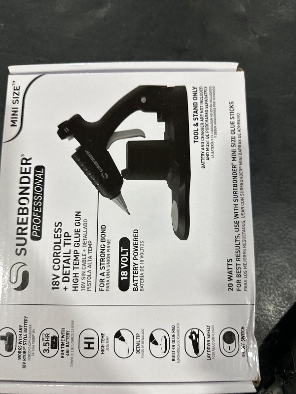 Photo 1 of Surebonder Cordless 18V Ryobi Type Battery Powered High-Temperature Mini Hot Glue Gun - Detail Tip - 20 Watt - Battery and Charger NOT Included