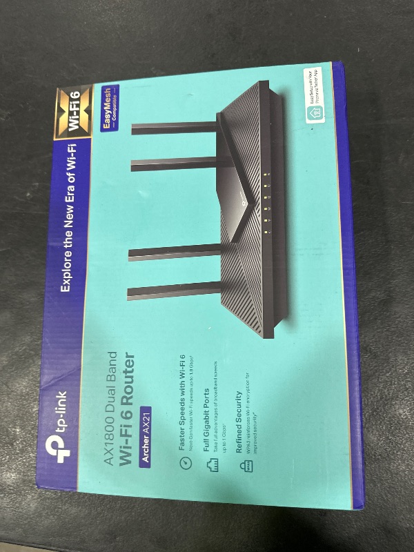 Photo 1 of TP-Link AX1800 WiFi 6 Router V4 (Archer AX21) – Dual Band Wireless Internet, Gigabit, Easy Mesh, Works with Alexa - A Certified for Humans Device, Free Expert Support