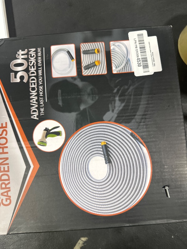 Photo 1 of Garden Hose 50 ft, Stainless Steel Water Hose with 10 Function Nozzle Flexible, Heavy Duty, Lightweight, No-Kink, Pet Proof, Puncture Proof Hose Metal for Yard, Outdoor
