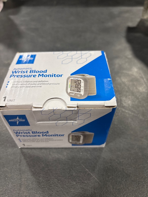 Photo 1 of Medline Digital Wrist Blood Pressure Monitor, Wearable, Digital LCD Display, Stores Up To 60 Readings, Batteries Included