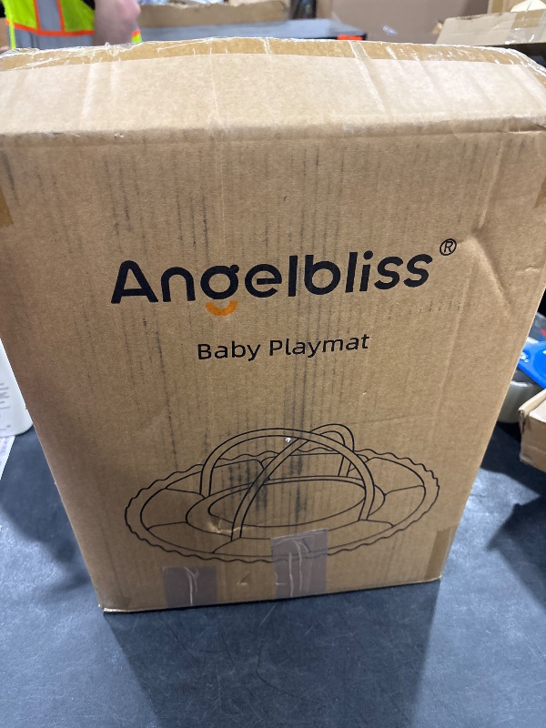 Photo 1 of ANGELBLISS 5 in 1 Baby Play Gym Mat, Reversible Tummy Time Mat with 5 Sensory Toys for Stage-Based Developmental, Thick & Large Baby Activity Center from Newborn to Toddler (Khaki)