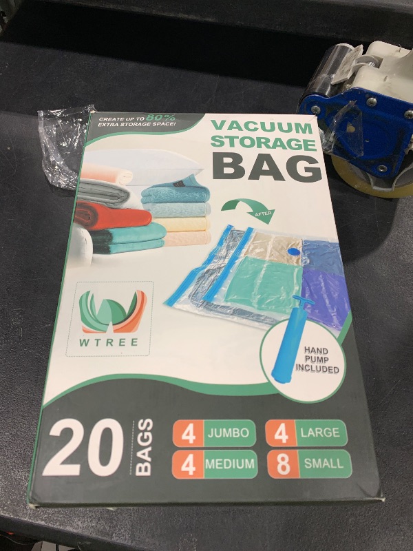 Photo 1 of WTREE 20 Pack Vacuum Storage Bags, Space Saver Bags, Vacuum Sealed Bags for Comforters, Blankets, Clothes Storage, Hand Pump Included (4 Jumbo/4 Large/4 Medium/8 Small)