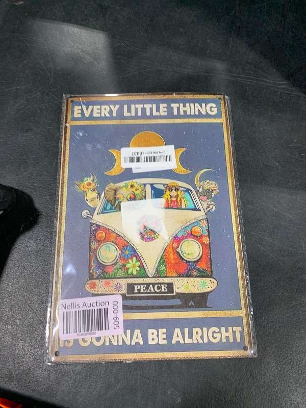 Photo 1 of Retro Hippie Decor Wall Art Poster - "Every Little Thing is Gonna Be Alright" Vintage Metal Sign, Perfect for 70s Themed Rooms and Cool Poster Collections, 12 * 8 Inch (955)