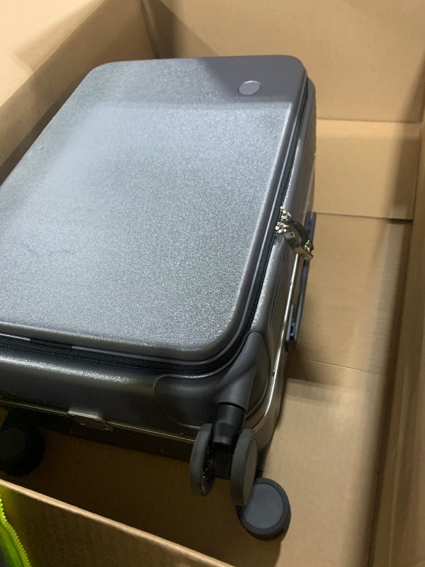 Photo 1 of mixi Carry On Luggage with Cup Phone Holder and Charger Hard Shell Suitcases with Spinner Wheels,20 Inch Rock Gray