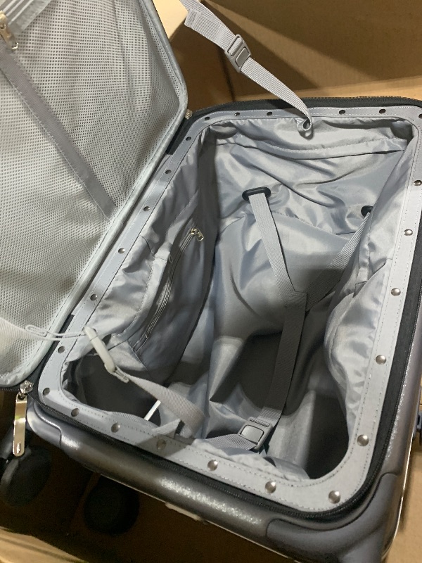 Photo 1 of mixi Carry On Luggage with Cup Phone Holder and Charger Hard Shell Suitcases with Spinner Wheels,20 Inch Rock Gray