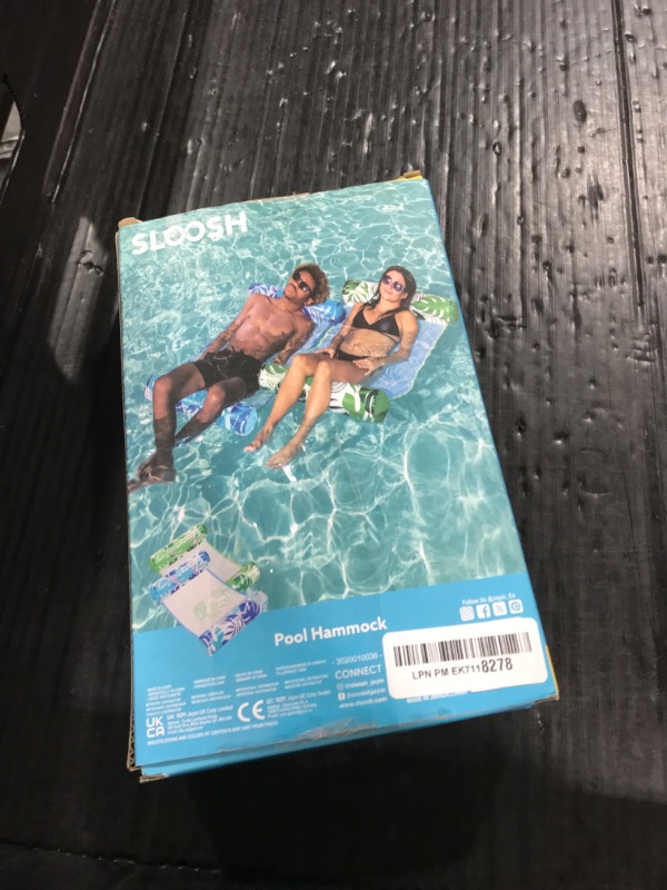 Photo 1 of SLOOSH 2 Packs Tropical Leaves Hammock Pool Floats Adults, 4-in-1 Multi-Purpose Inflatable Pool Floats PVC Water Hammock Lounge Floaties (Blue&Green)