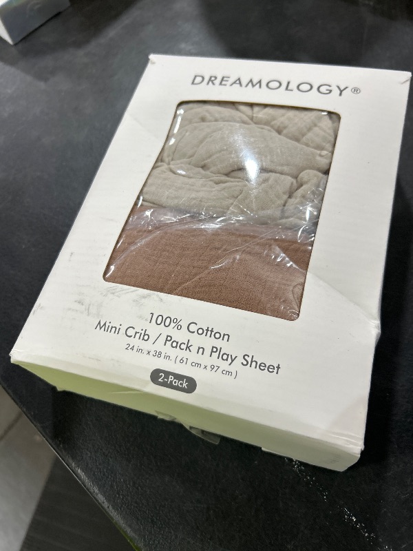 Photo 1 of Dreamology Muslin Mini Crib Sheets,100% Cotton Crib Sheets,2Pack,Soft,Breathable Crib Sheets Girls,Boys,Pack n Play Sheets,Crib Sheet,Pack and Play Sheets Fitted,24x38 Mini Crib Sheets |Brown and Ecru